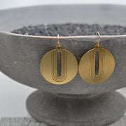 Engraved Arch, Circle Earrings in Brass