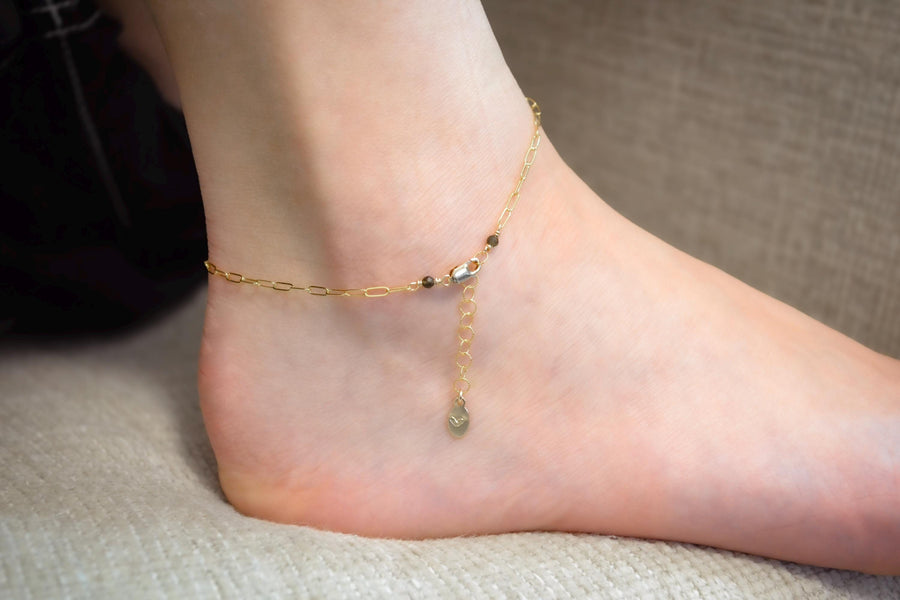 Anklet, Gold Filled Paperclip Chain Anklet with Heart Charm, Layering Anklet Body Jewelry