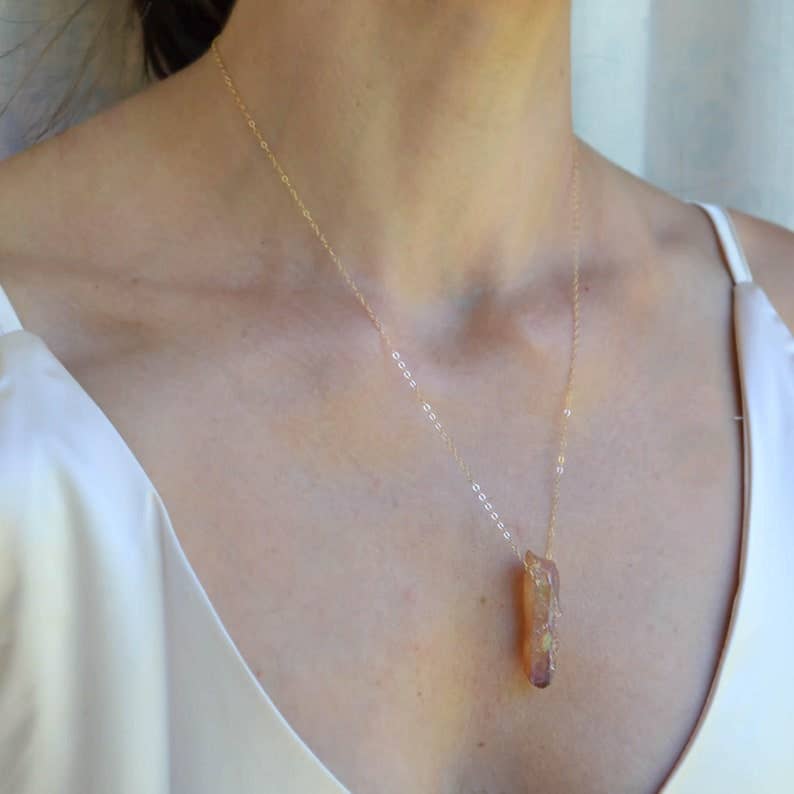 Raw Quartz Crystal Point Necklace