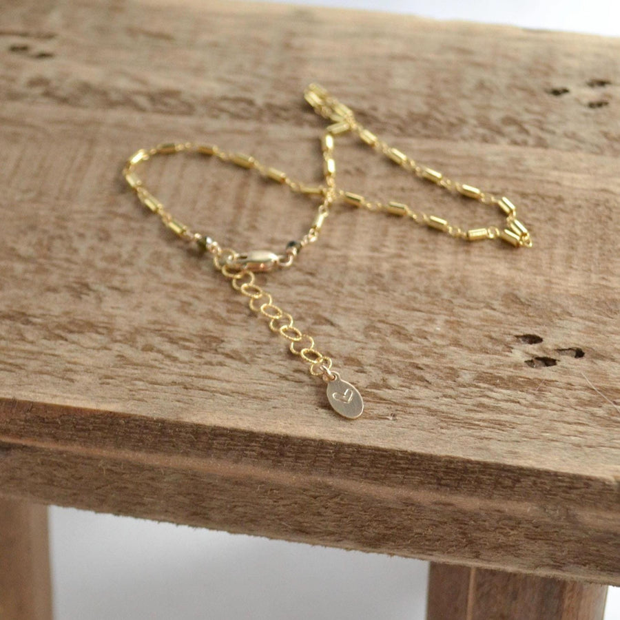 Charm Anklet, Gold Filled Mini Bar Chain Anklet with Heart Charm, Layering Anklet Body Jewelry