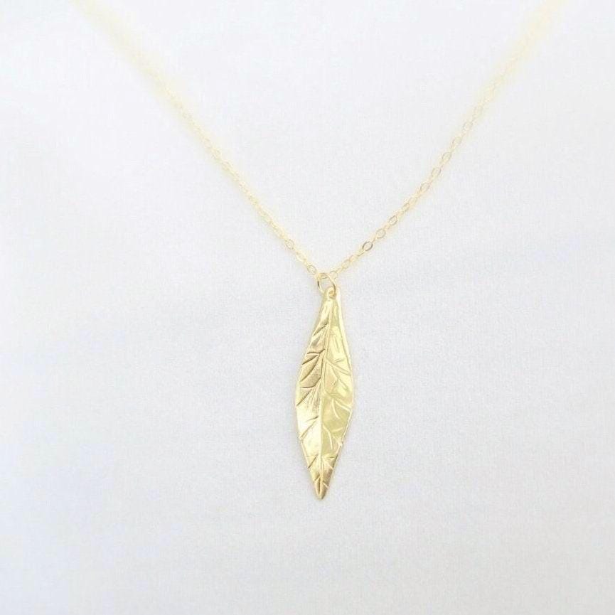 Autumn Leaf Charm Necklace, Delicate Marquise Pendant 14k Gold Filled or Sterling Silver, Inspired by Nature