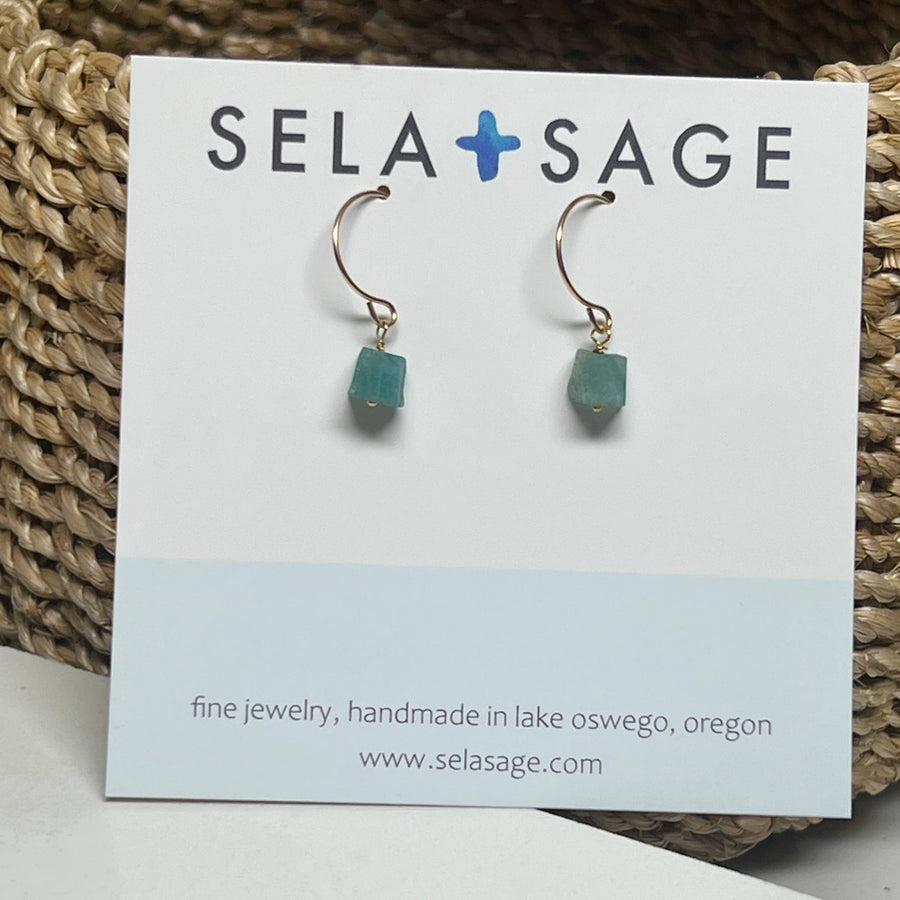 Teal Green Grandidierite Slice Dangle Earrings