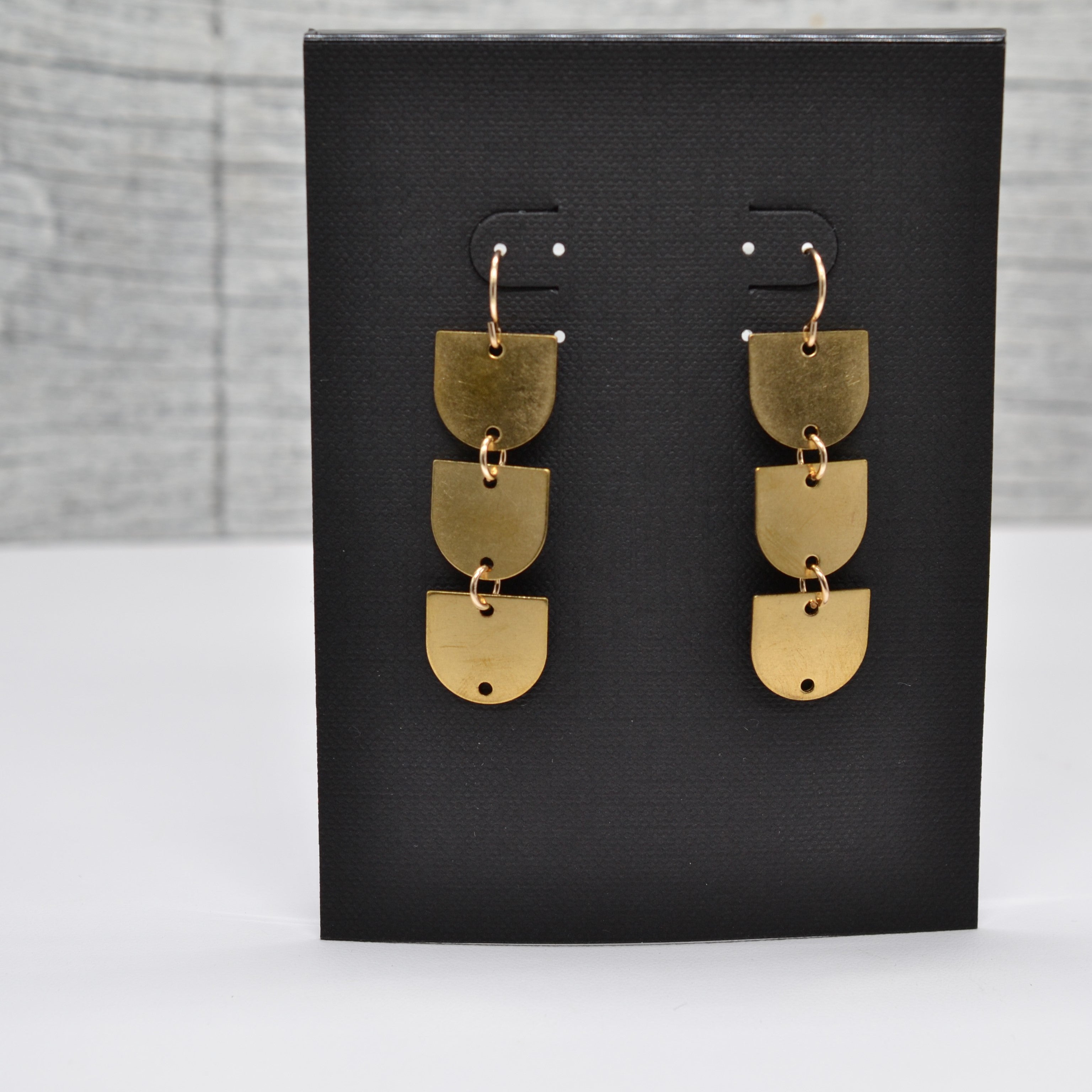 Triple Arch, Worn Brass Drop Earrings with Gold Filled