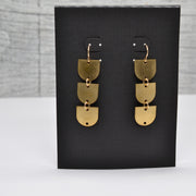 Triple Arch, Worn Brass Drop Earrings with Gold Filled