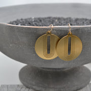 Engraved Arch, Circle Earrings in Brass