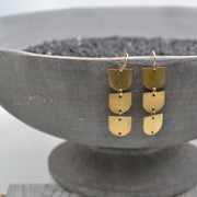 Triple Arch, Worn Brass Drop Earrings with Gold Filled