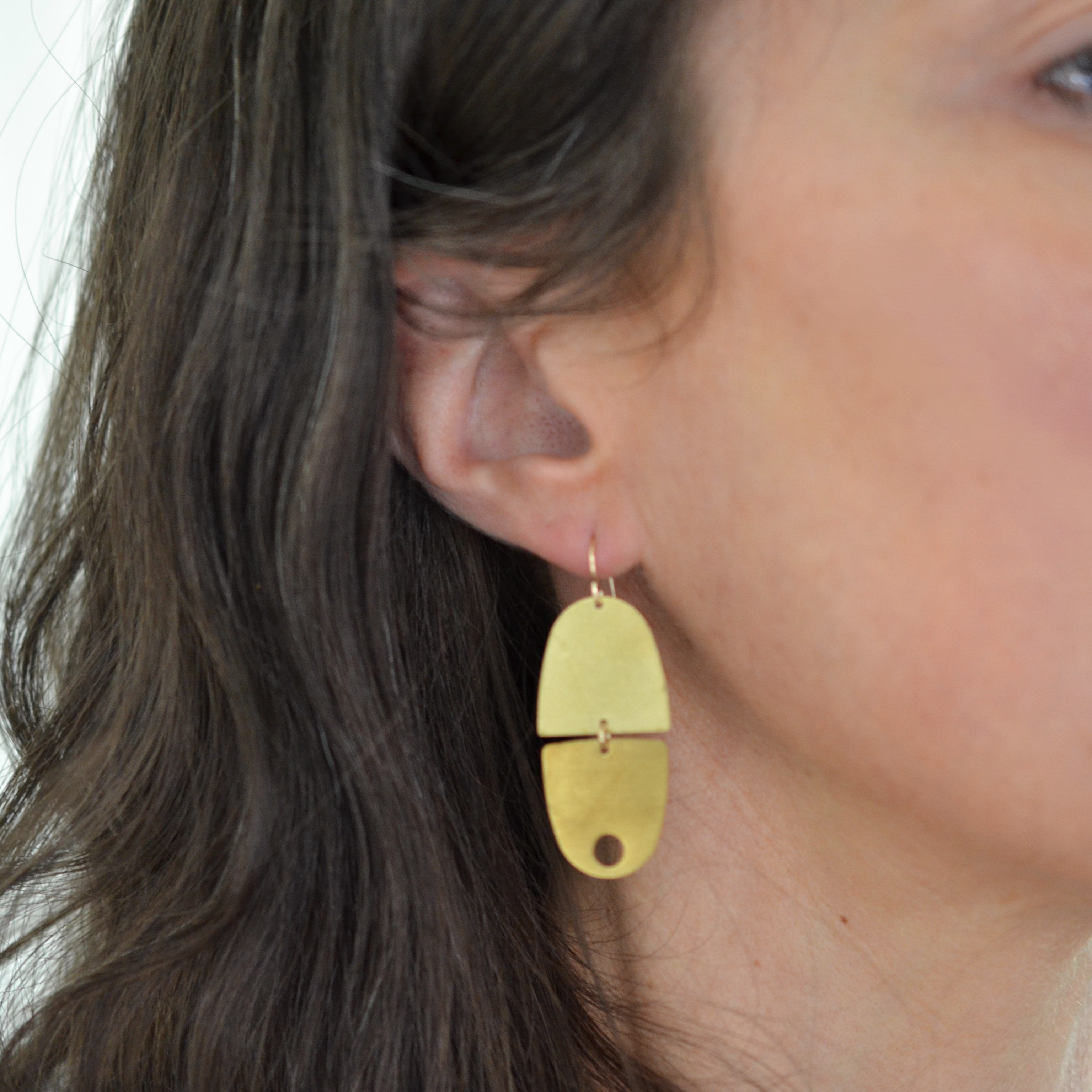 Solid Oval Brass Dangle Earring with Gold Filled