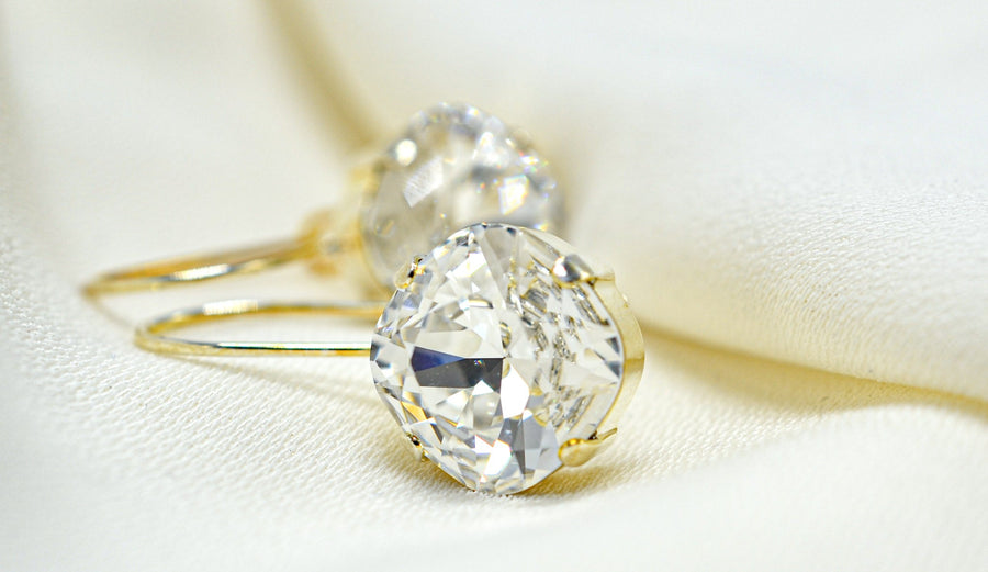 Lever Back Gold Swarovski Crystal Drop Earrings