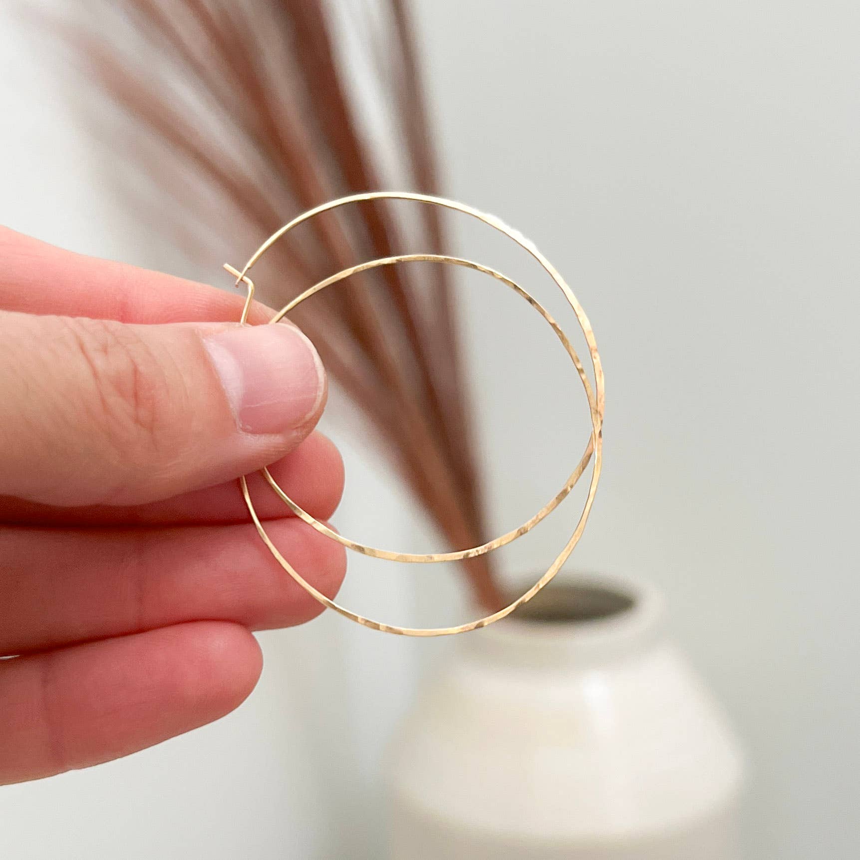 Lightweight, Thin Hammered Hoops in Gold Filled