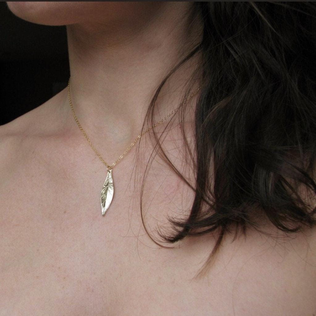 Marquise, Hand Created Leaf Charm Necklace in Gold Filled