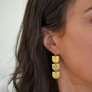 Triple Arch, Worn Brass Drop Earrings with Gold Filled