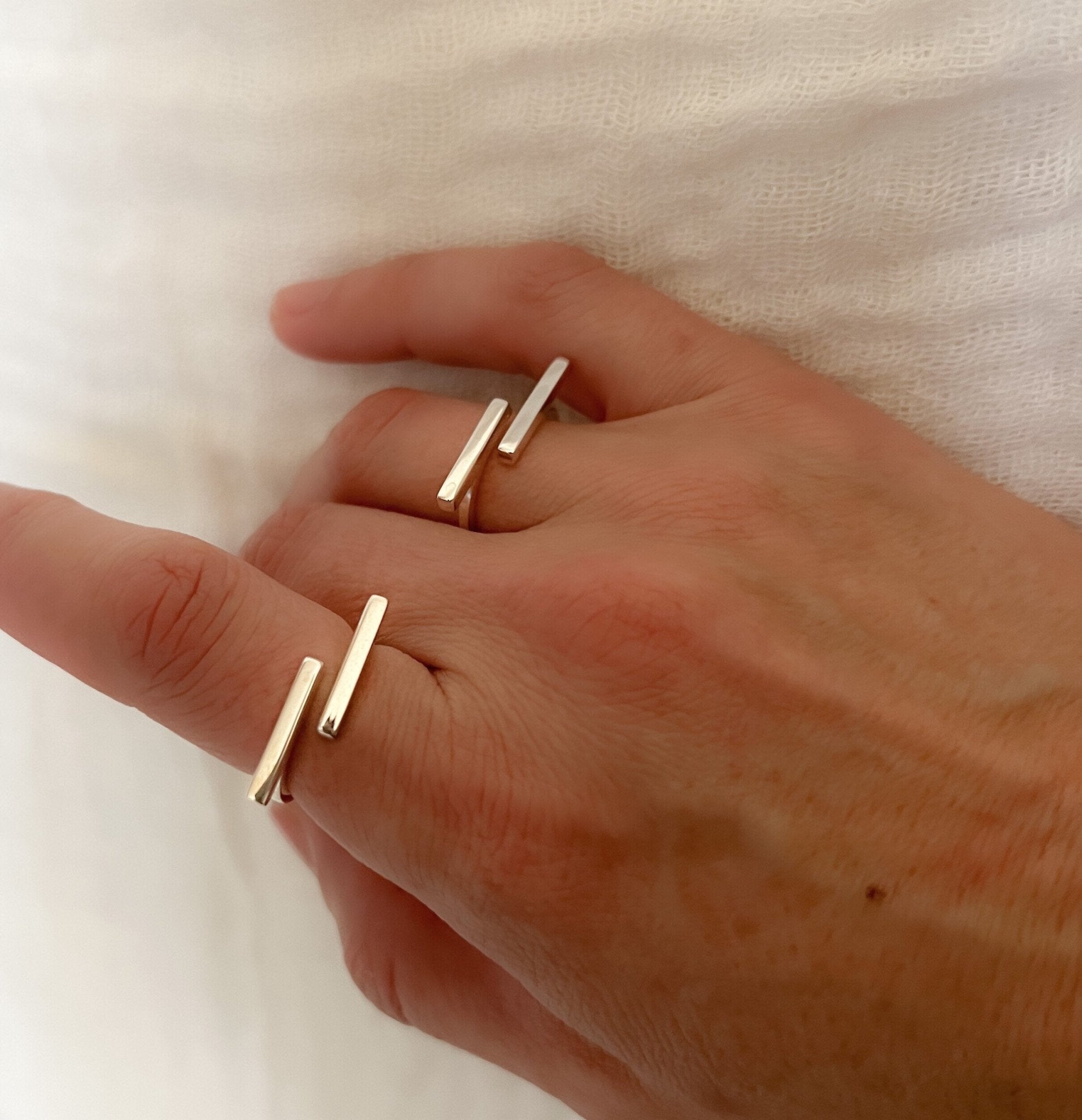 Adjustable Double T Bar Ring - Sterling Silver - Sela+Sage - Band/Stacked Ring