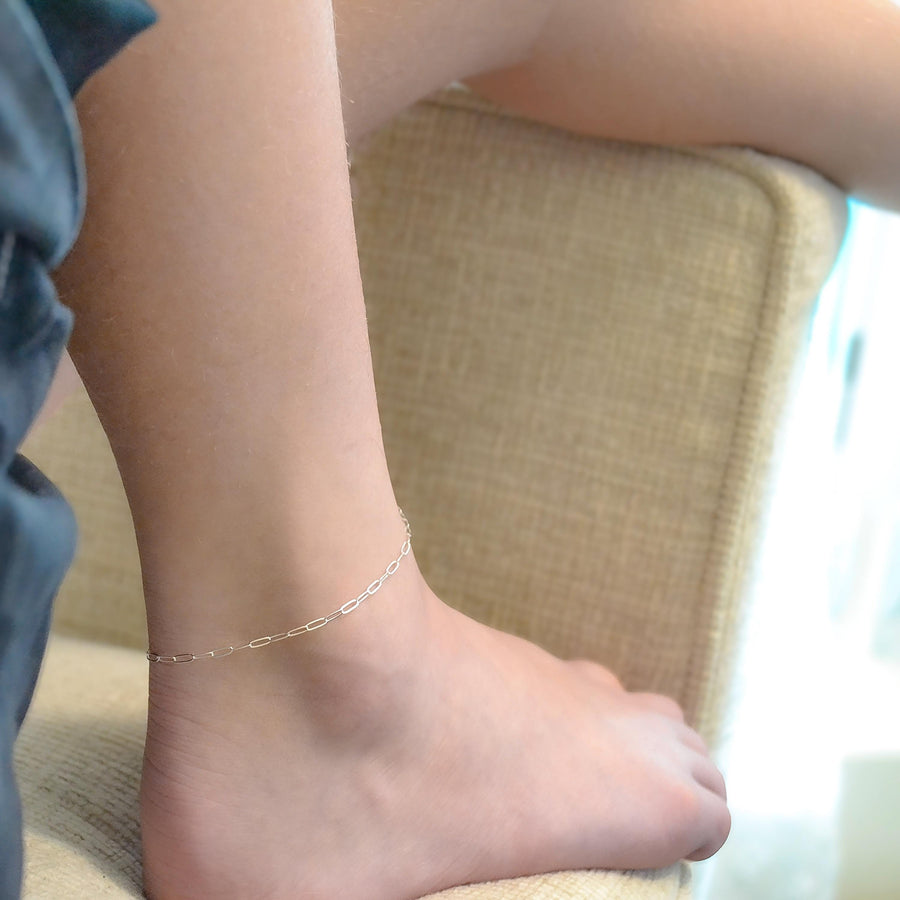 Silver Anklet,  Sterling Silver Paperclip Chain Anklet with Heart Charm, Layering Anklet, Silver Body Jewelry