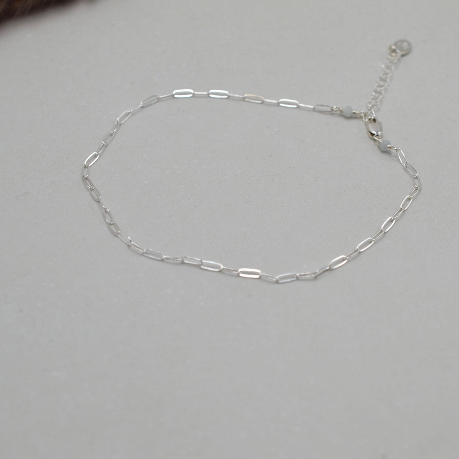 Silver Anklet,  Sterling Silver Paperclip Chain Anklet with Heart Charm, Layering Anklet, Silver Body Jewelry