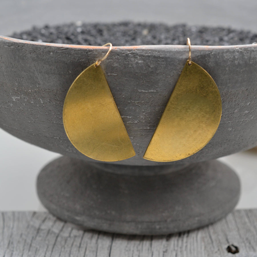 Half Circle, Brass Crescent Earring with Gold Filled