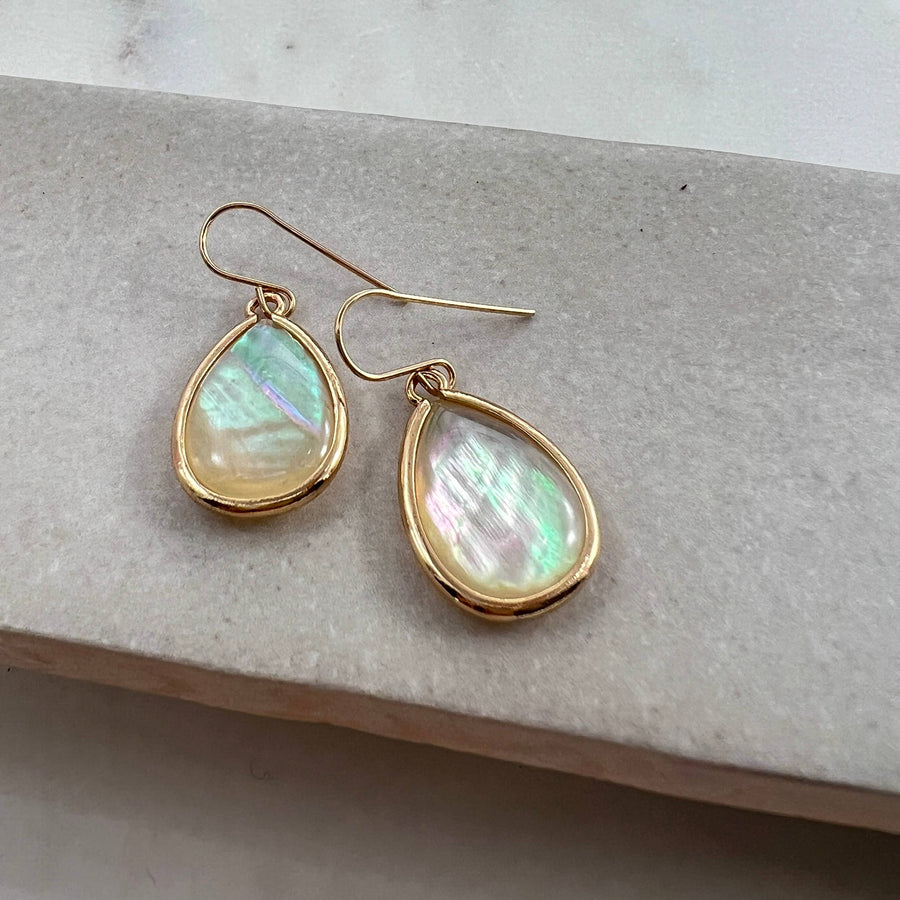 Large Mother of Pearl Drop Bezel Earrings with Circle Dangle