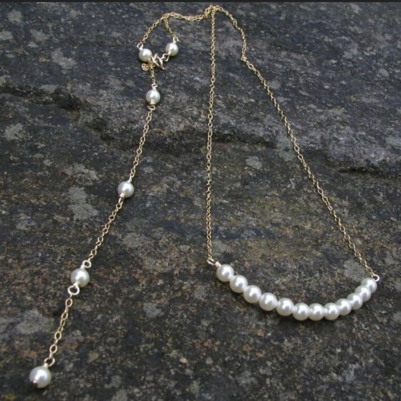 Backdrop Pearl Necklace - GF or Sterling Silver - Sela+Sage - Link & Chain Necklace