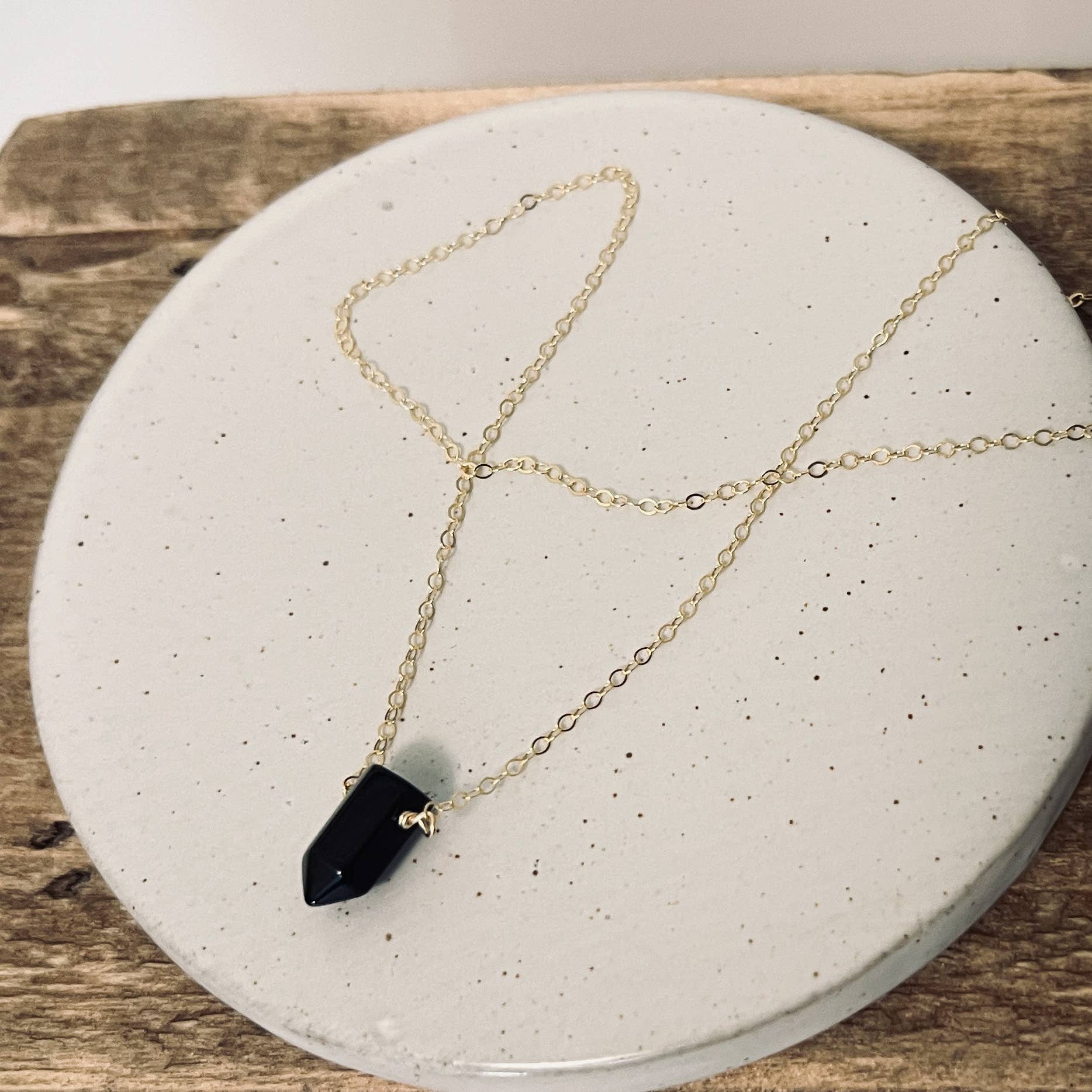 Black Onyx Point Necklace - Gold Filled or Sterling Silver - Sela+Sage - Pendant/Charm Necklace