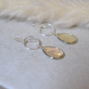 Large Mother of Pearl Drop Bezel Earrings with Circle Dangle