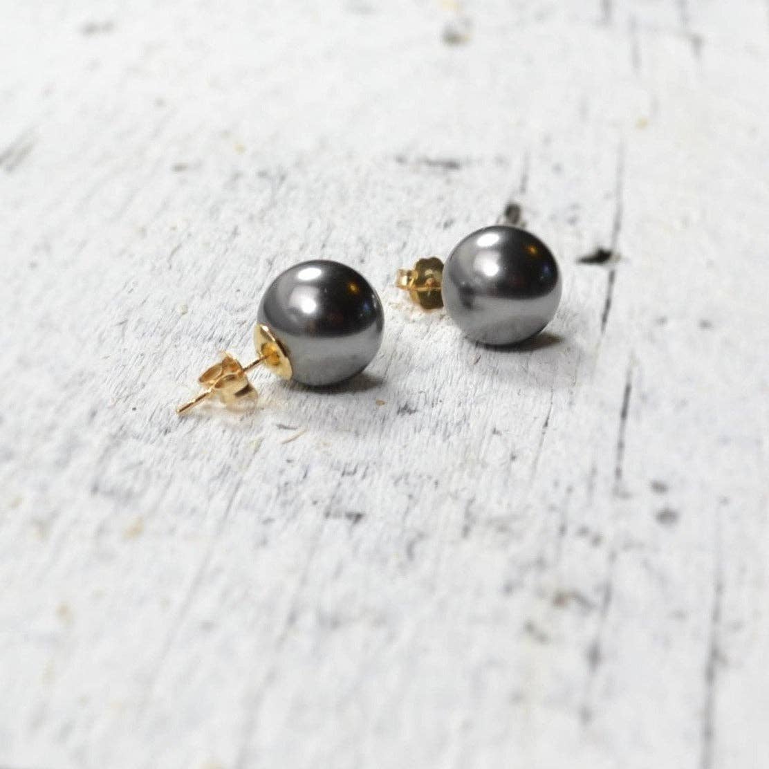 Big Round Black Pearl Earrings in Gold Filled