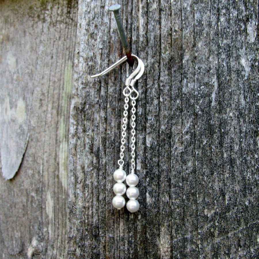 3 Pearl Drop Earrings, Long Pearl Dangle