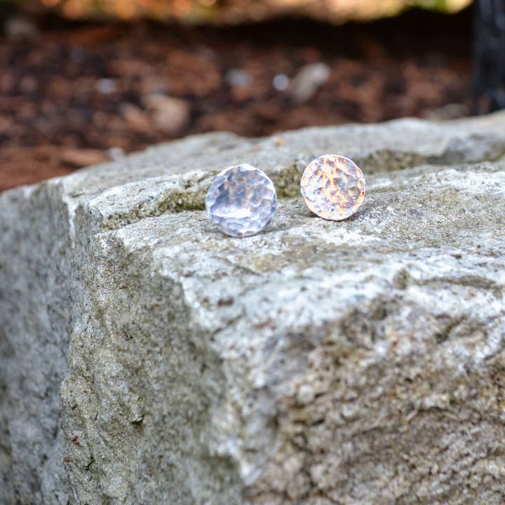 Organic, Hand Hammered Textured Circle Stud