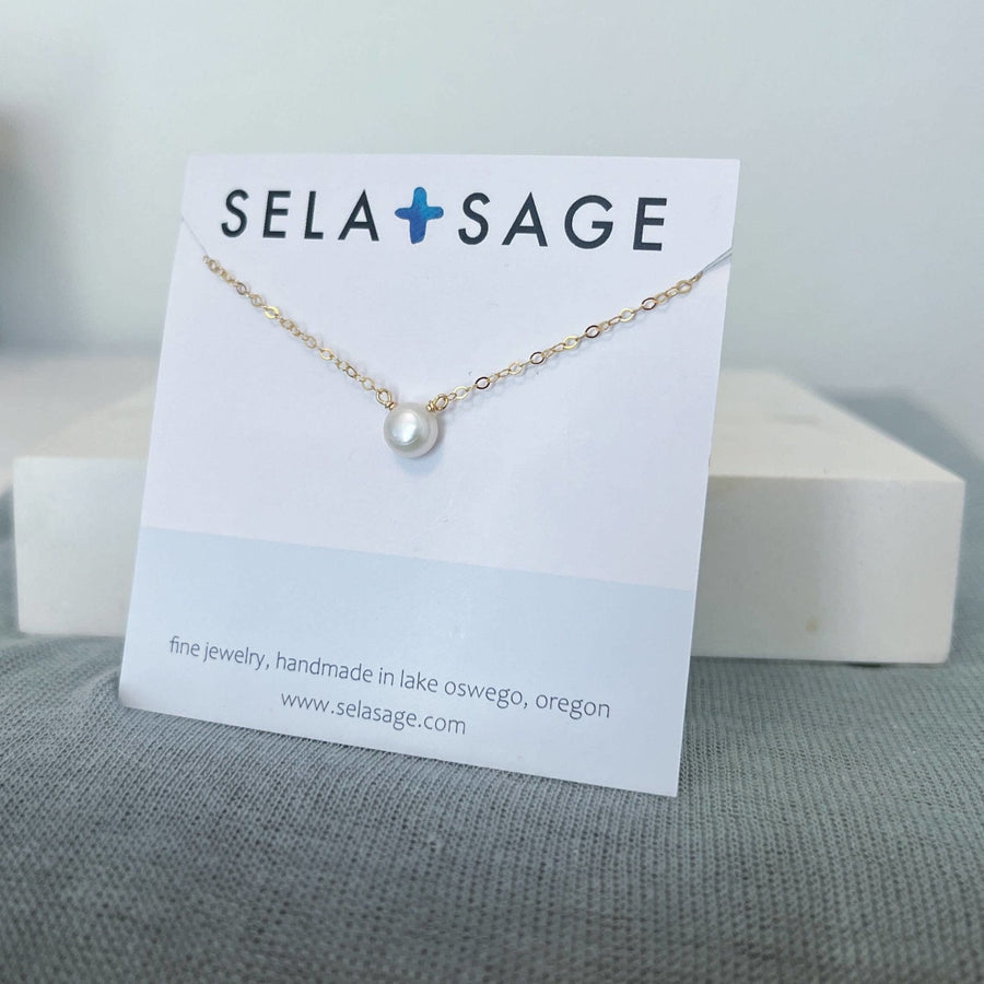 Coin Pearl Solitaire Necklace - GF or Sterling Silver - Sela+Sage - Pendant/Charm Necklace