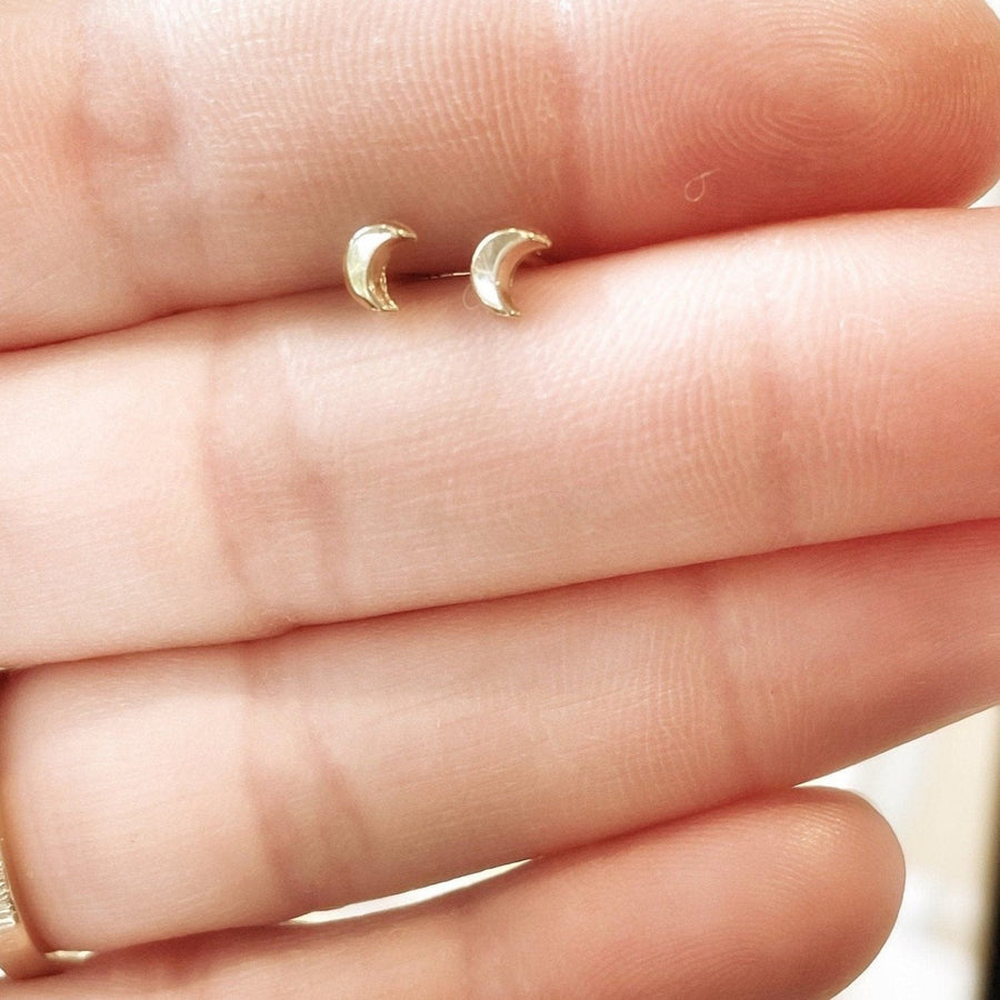 Crescent Moon Stud Earrings - 4mm, 14k Gold - Sela+Sage - Stud/Post Earrings