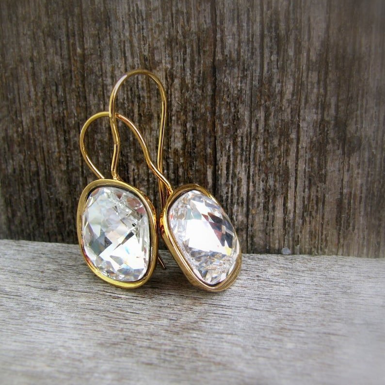 Cushion Cut Crystal Earrings - Silver or Gold - Sela+Sage - Dangle Earrings