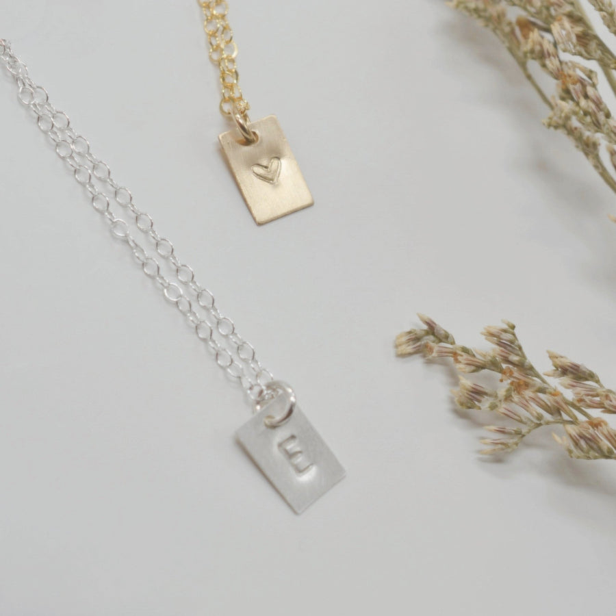 Custom Square Initial Tag / Letter Necklace - GF or Sterling Silver - Sela+Sage - Pendant/Charm Necklace
