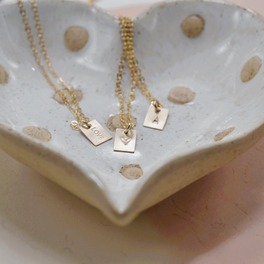 Custom Square Initial Tag / Letter Necklace - GF or Sterling Silver - Sela+Sage - Pendant/Charm Necklace