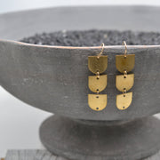 Triple Arch, Worn Brass Drop Earrings with Gold Filled