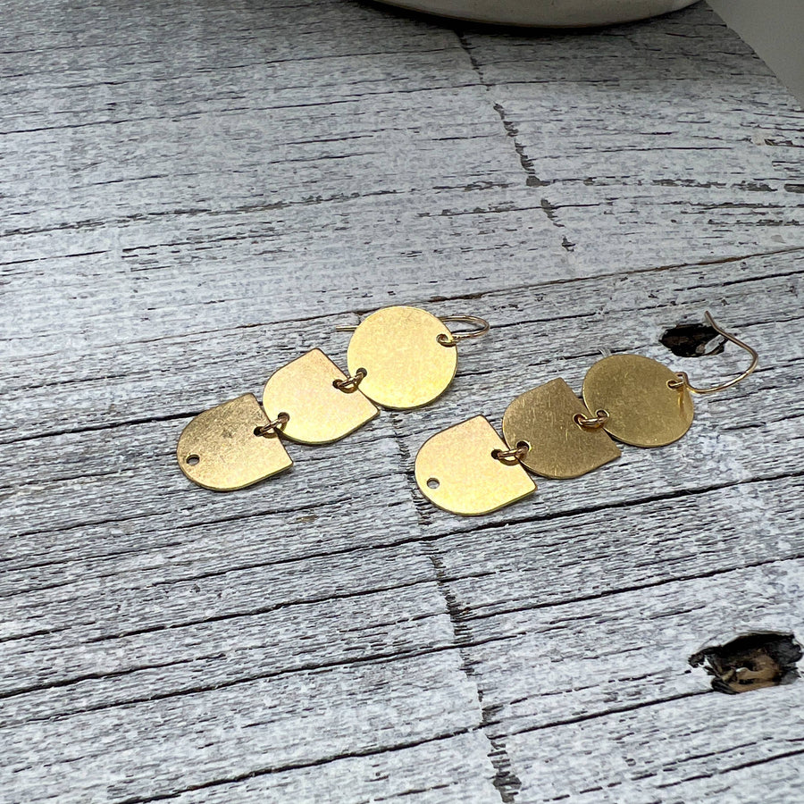 Circle with Arches, Organic Brass Drop Earrings