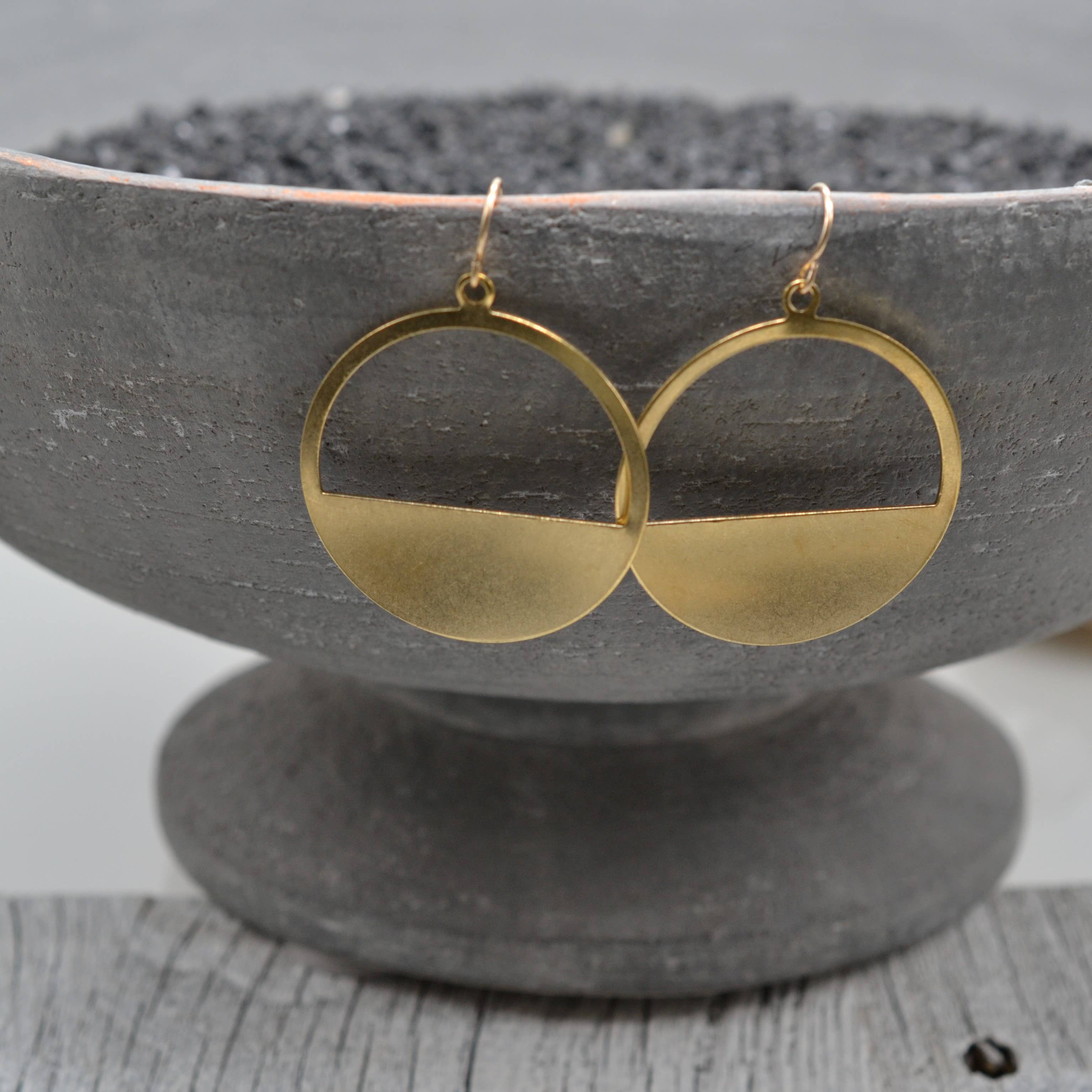 Crescent Circle Earring, Solid Brass with Gold Filled