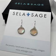 Round Silver Mother of Pearl Earrings, Bezel Teardrops