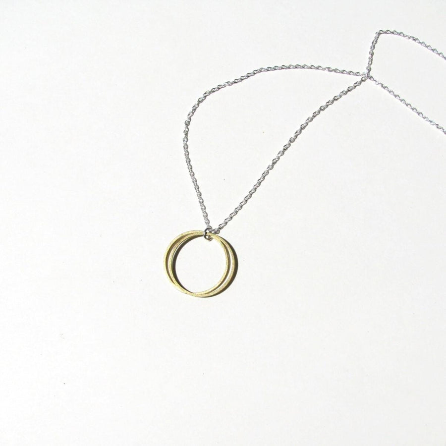 Vintage Raw Brass, Mixed Metals Open Circles Necklace