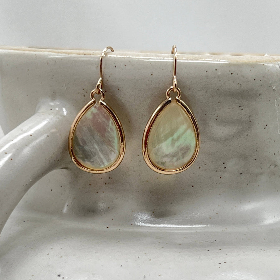 Large Mother of Pearl Drop Bezel Earrings with Circle Dangle