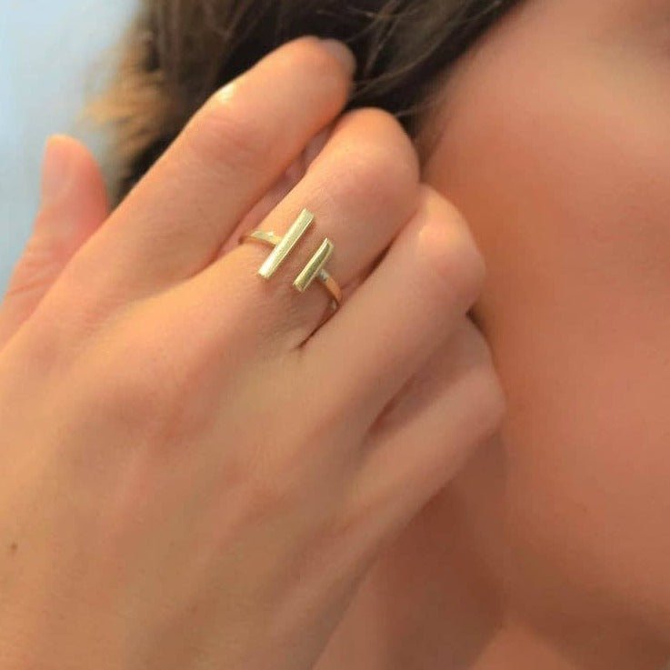Double Bar Ring (Adjustable) - Gold Bronze or Sterling Silver - Sela+Sage - Band/Stacked Ring