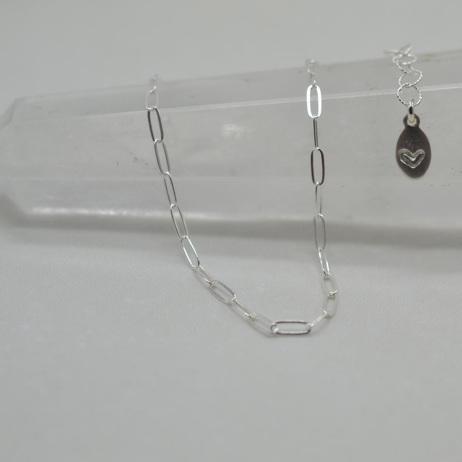 Silver Anklet,  Sterling Silver Paperclip Chain Anklet with Heart Charm, Layering Anklet, Silver Body Jewelry