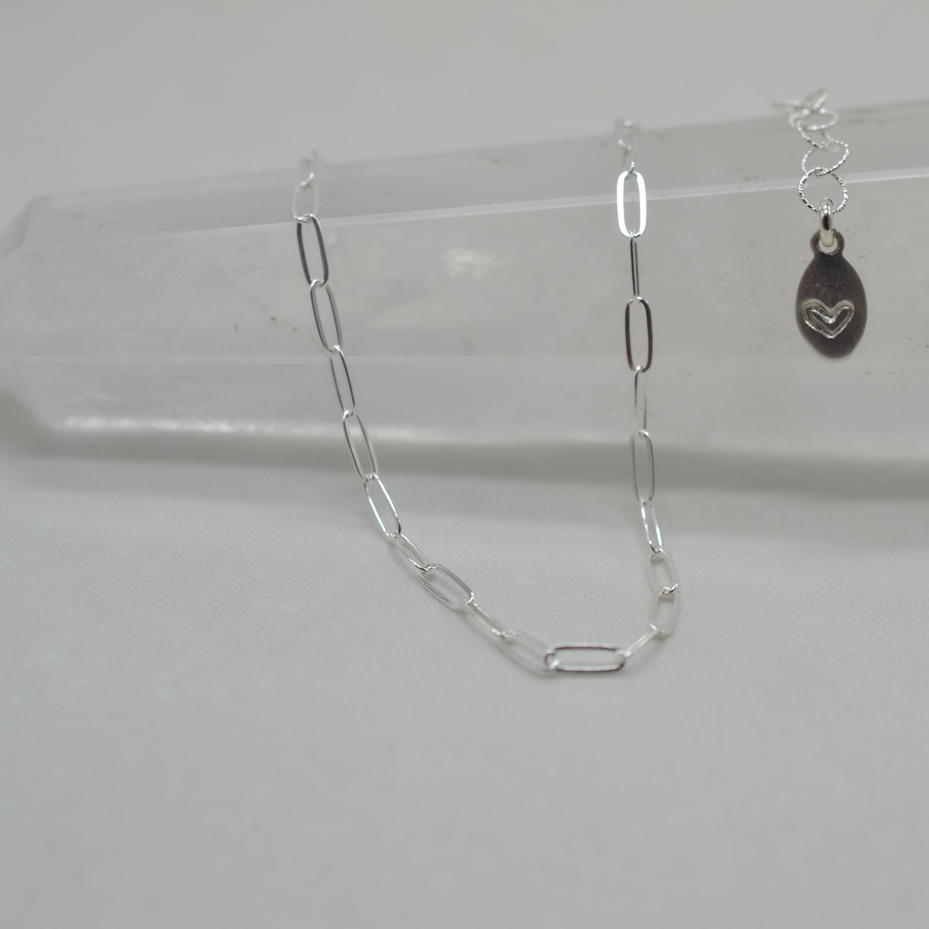 Silver Anklet,  Sterling Silver Paperclip Chain Anklet with Heart Charm, Layering Anklet, Silver Body Jewelry