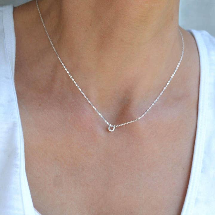Lucky Horseshoe Necklace, Sterling Silver Equestrian Charm