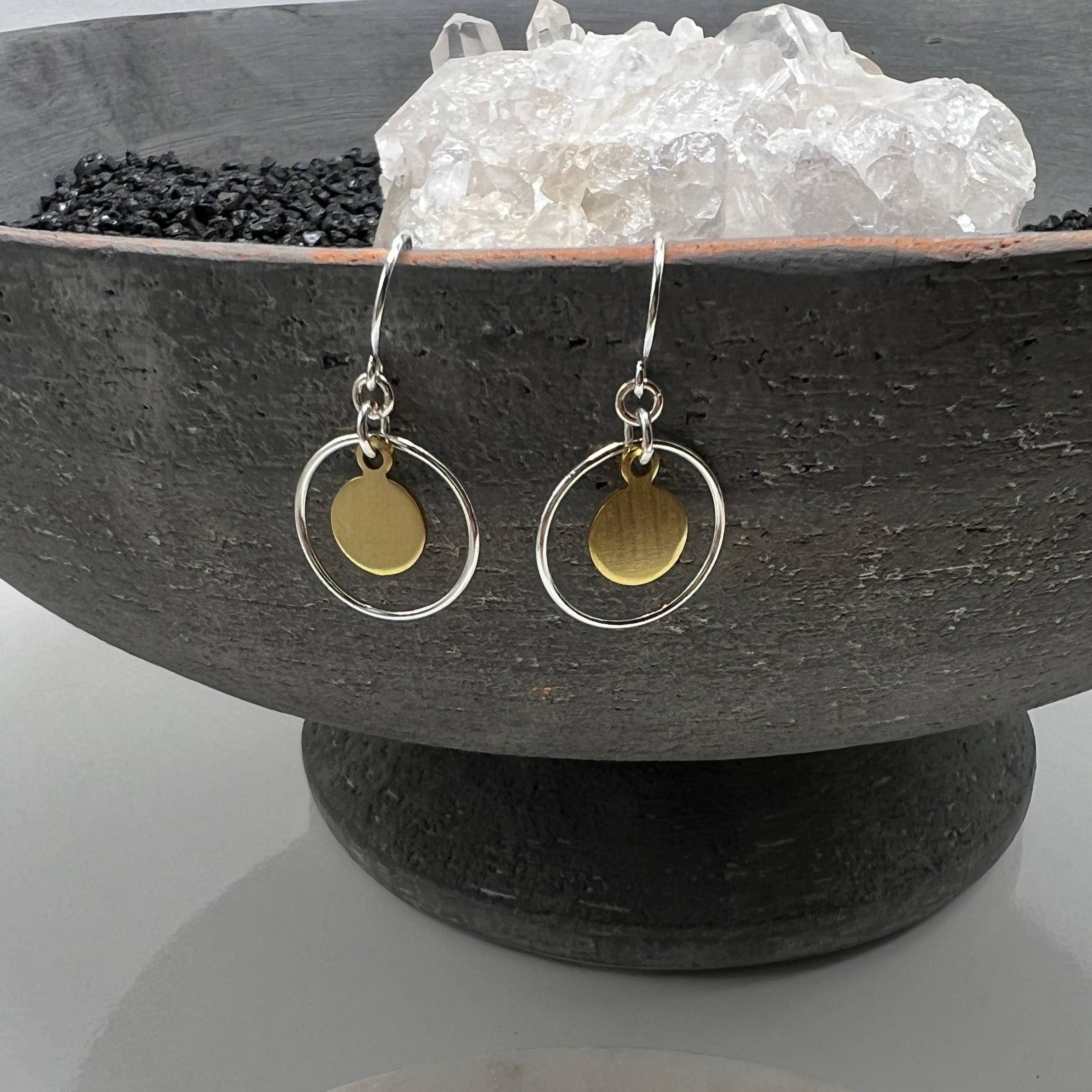 Mixed Metals, Sterling Silver & Gold Brass Circle Earrings