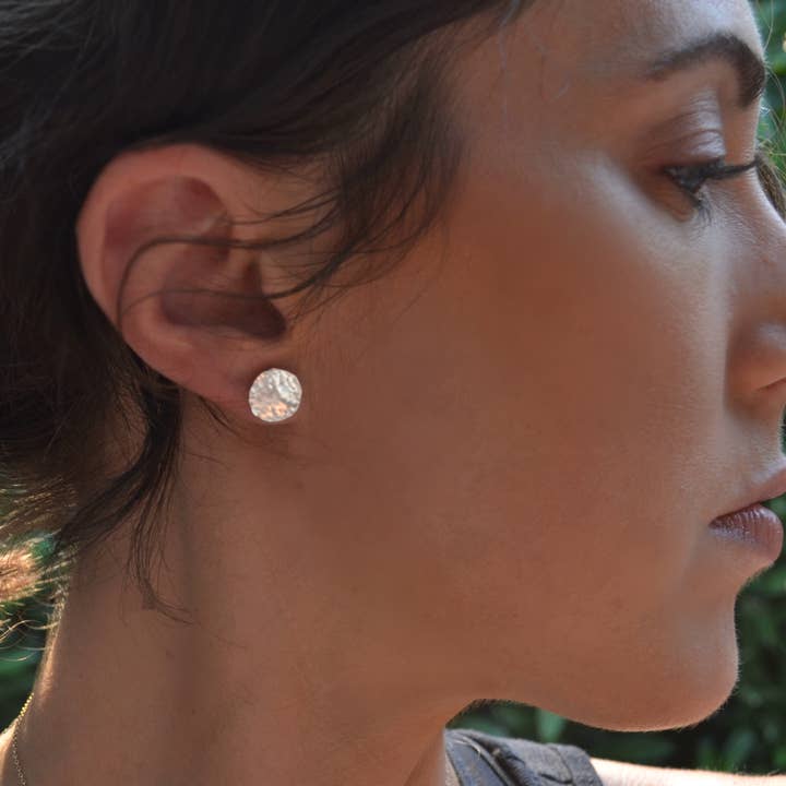 Organic, Hand Hammered Textured Circle Stud