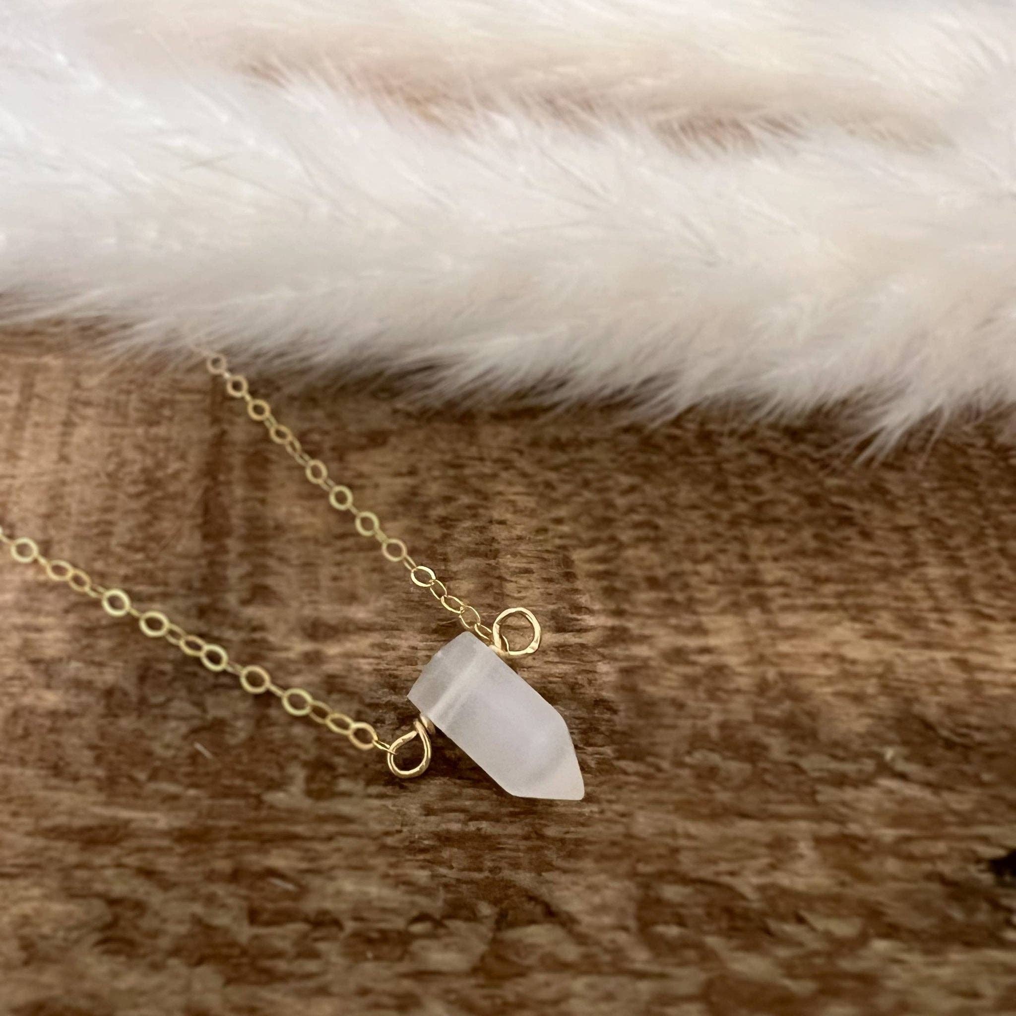 Shimmer White Druzy Necklace in Gold Filled