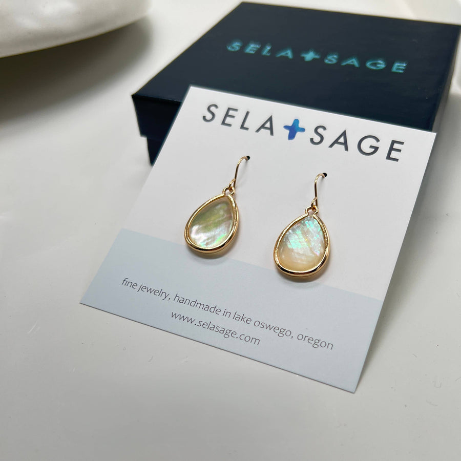 Large Mother of Pearl Drop Bezel Earrings with Circle Dangle