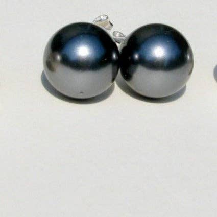 10mm Round Black Pearl Earrings