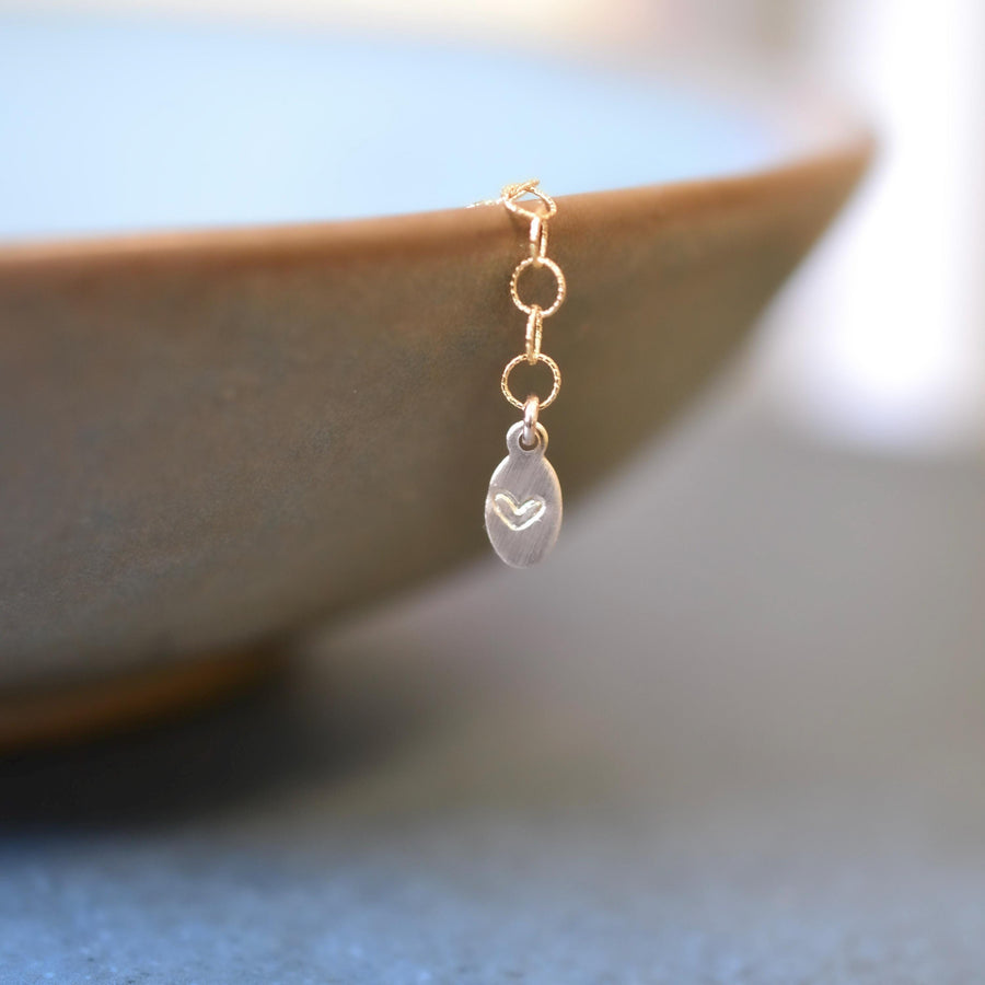 Charm Anklet, Gold Filled Mini Bar Chain Anklet with Heart Charm, Layering Anklet Body Jewelry