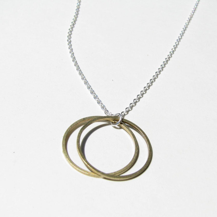 Vintage Raw Brass, Mixed Metals Open Circles Necklace