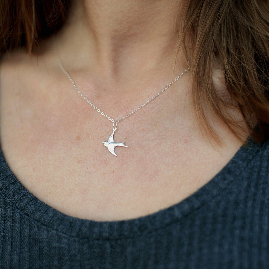 Flying Sparrow, Bird Charm Necklace - GF or Sterling SIlver - Sela+Sage - Pendant/Charm Necklace