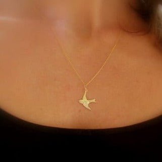 Flying Sparrow, Bird Charm Necklace - GF or Sterling SIlver - Sela+Sage - Pendant/Charm Necklace
